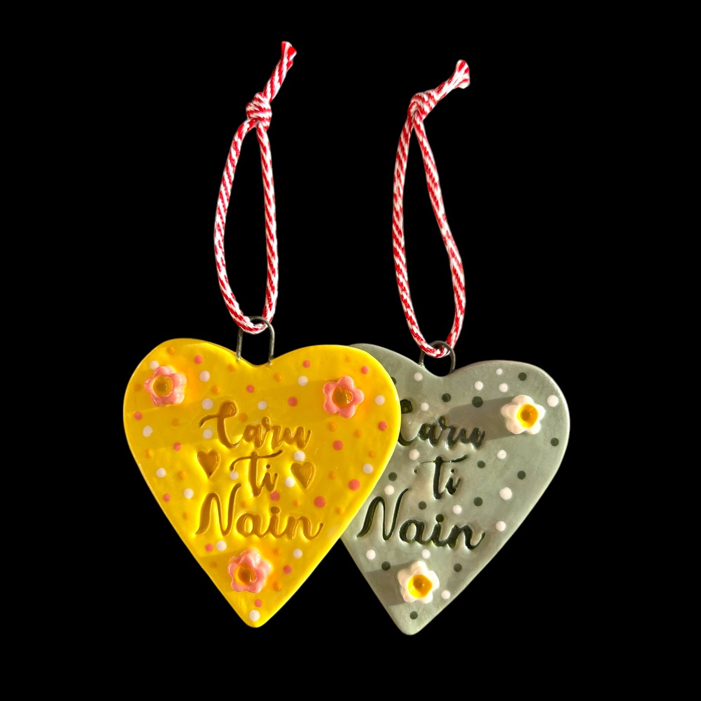 Welsh Love Heart Ceramic Decorations for Mothers Day.Caru Ti Nain Heart Ornament.Love you Grandma Gift.