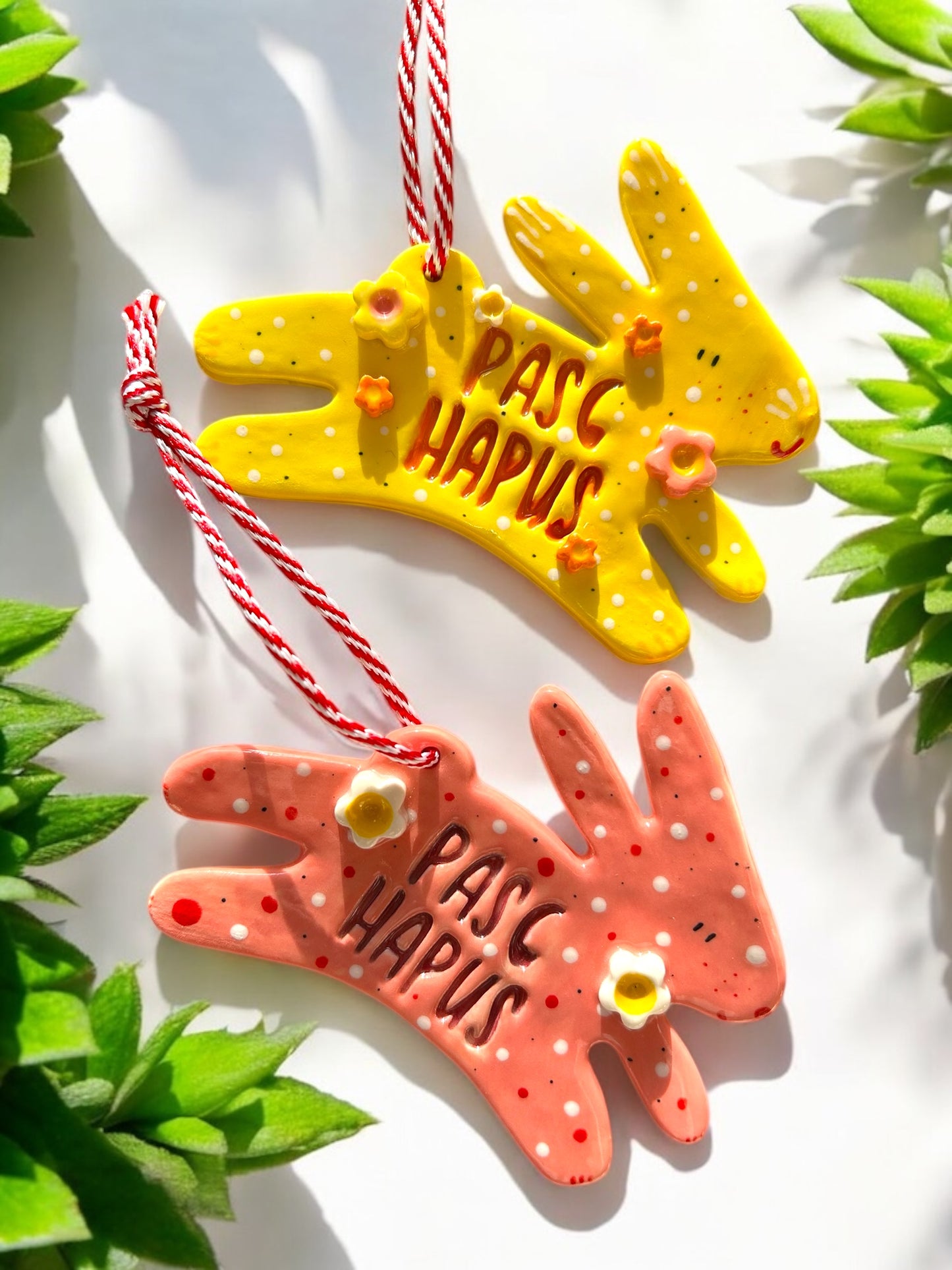 Welsh Ceramic Happy Easter Bunny Decoration. Pasg Hapus /Happy Easter. Welsh Easter Gift.