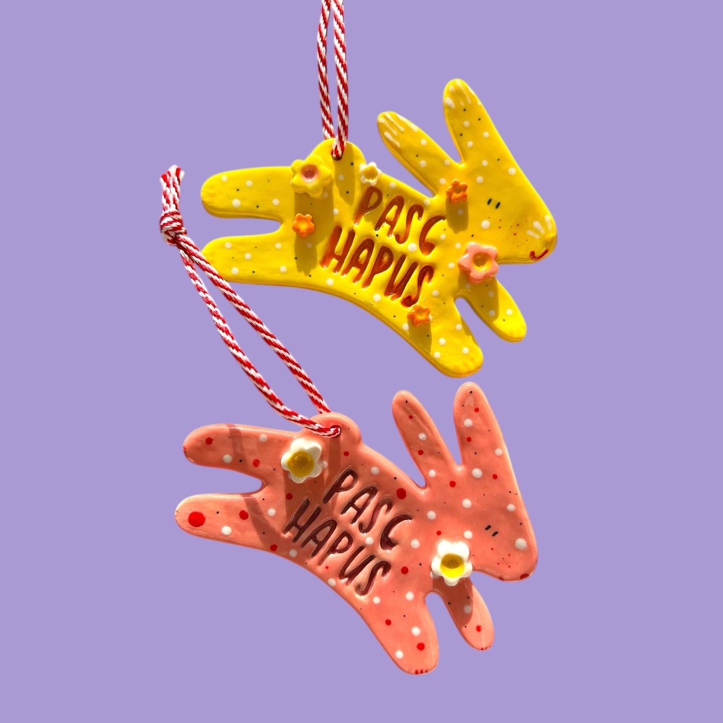 Welsh Ceramic Happy Easter Bunny Decoration. Pasg Hapus /Happy Easter. Welsh Easter Gift.