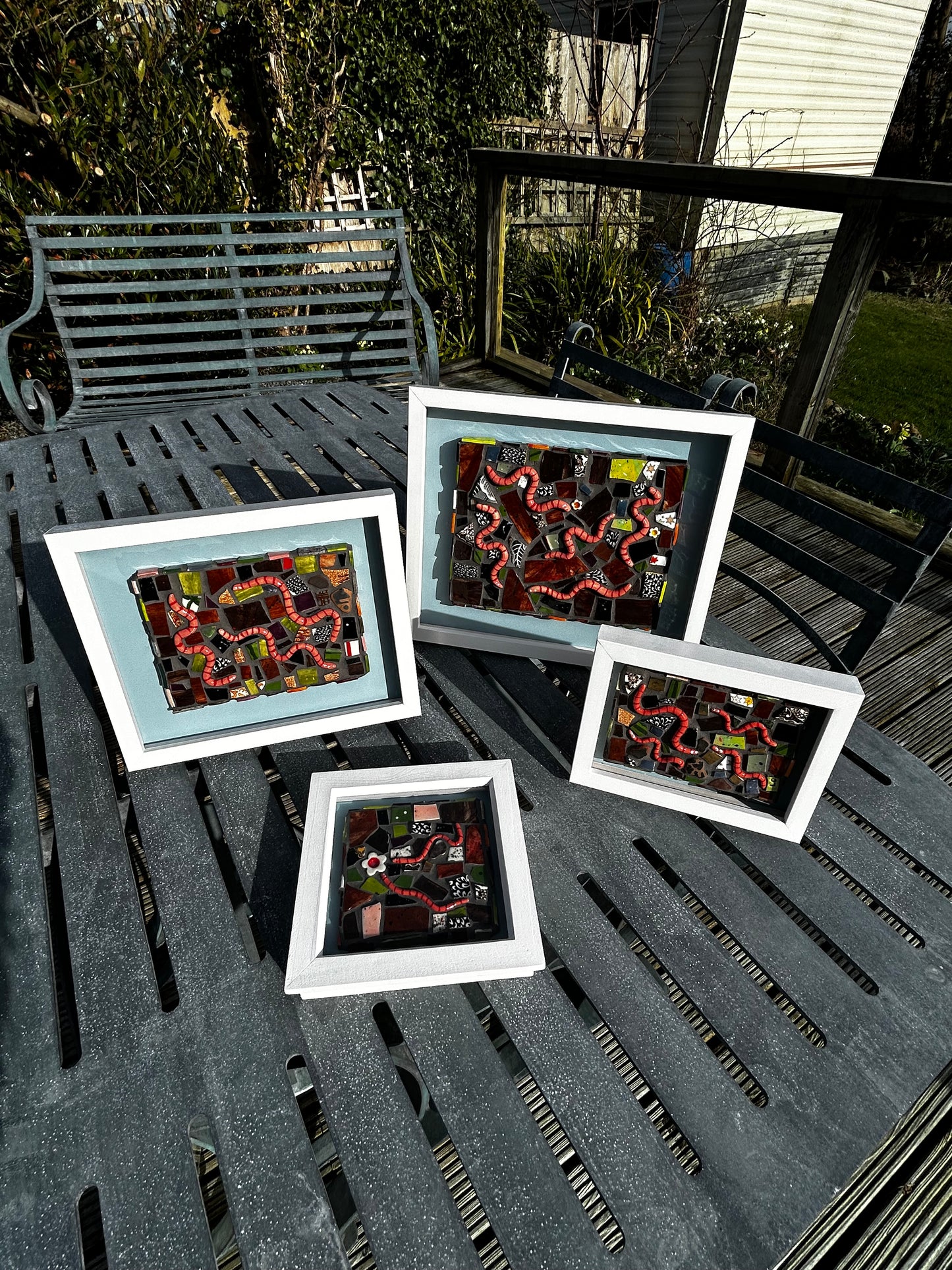 Cute Worms Mosaic Picture. Handmade Ceramic Mosaic Wall Art. Mosaic Tile .Earthworms Art.