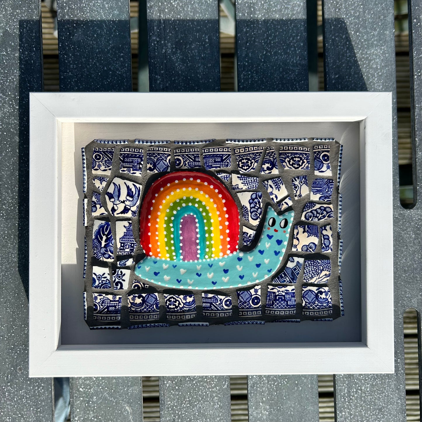 Rainbow Snail Mosaic Picture. Handmade Ceramic Mosaic Wall Art. Mosaic Tile .