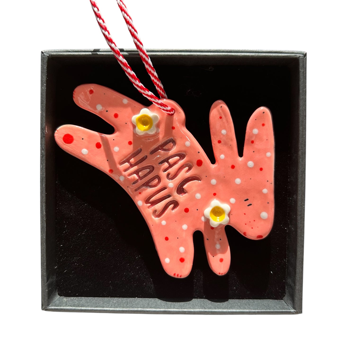 Welsh Ceramic Happy Easter Bunny Decoration. Pasg Hapus /Happy Easter. Welsh Easter Gift.