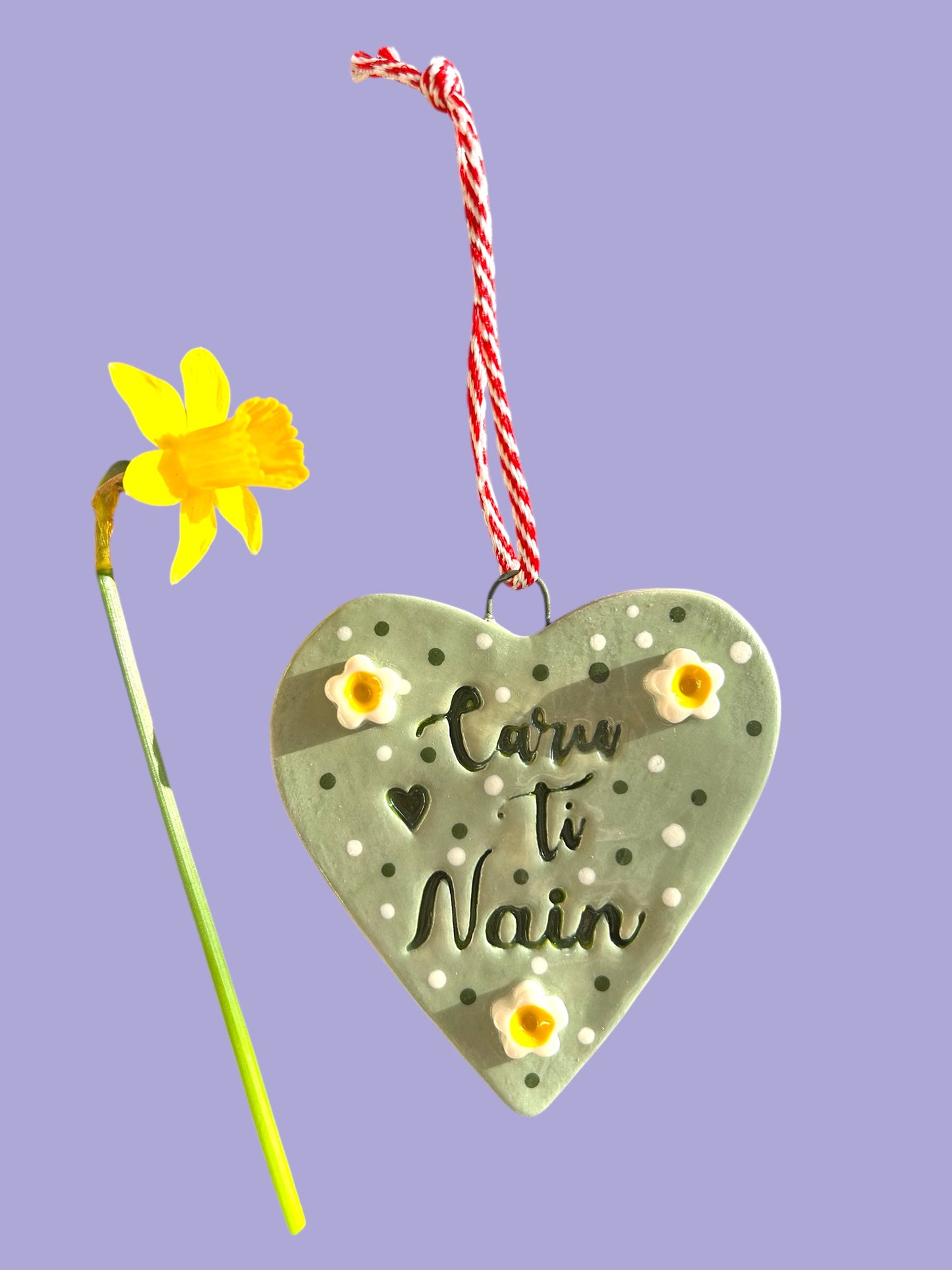 Welsh Love Heart Ceramic Decorations for Mothers Day.Caru Ti Nain Heart Ornament.Love you Grandma Gift.