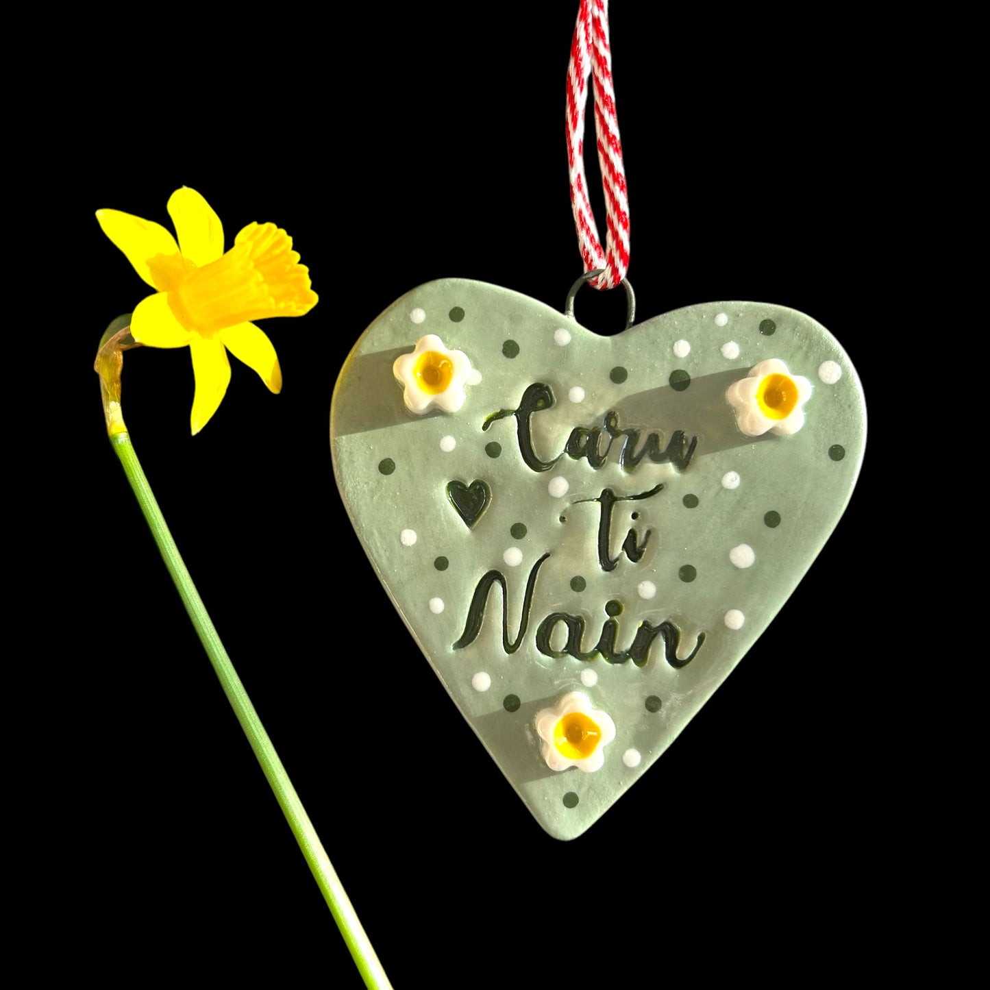 Welsh Love Heart Ceramic Decorations for Mothers Day.Caru Ti Nain Heart Ornament.Love you Grandma Gift.