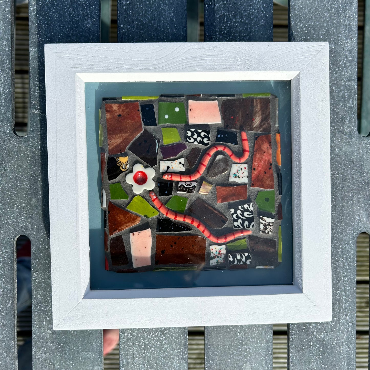 Cute Worms Mosaic Picture. Handmade Ceramic Mosaic Wall Art. Mosaic Tile .Earthworms Art.