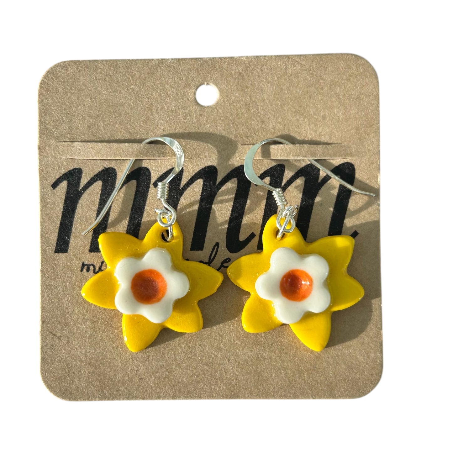 Daffodil Dangle porcelain Earrings.Sterling Silver.Welsh Earrings Gift.Flower Jewellery .Spring Flowers.