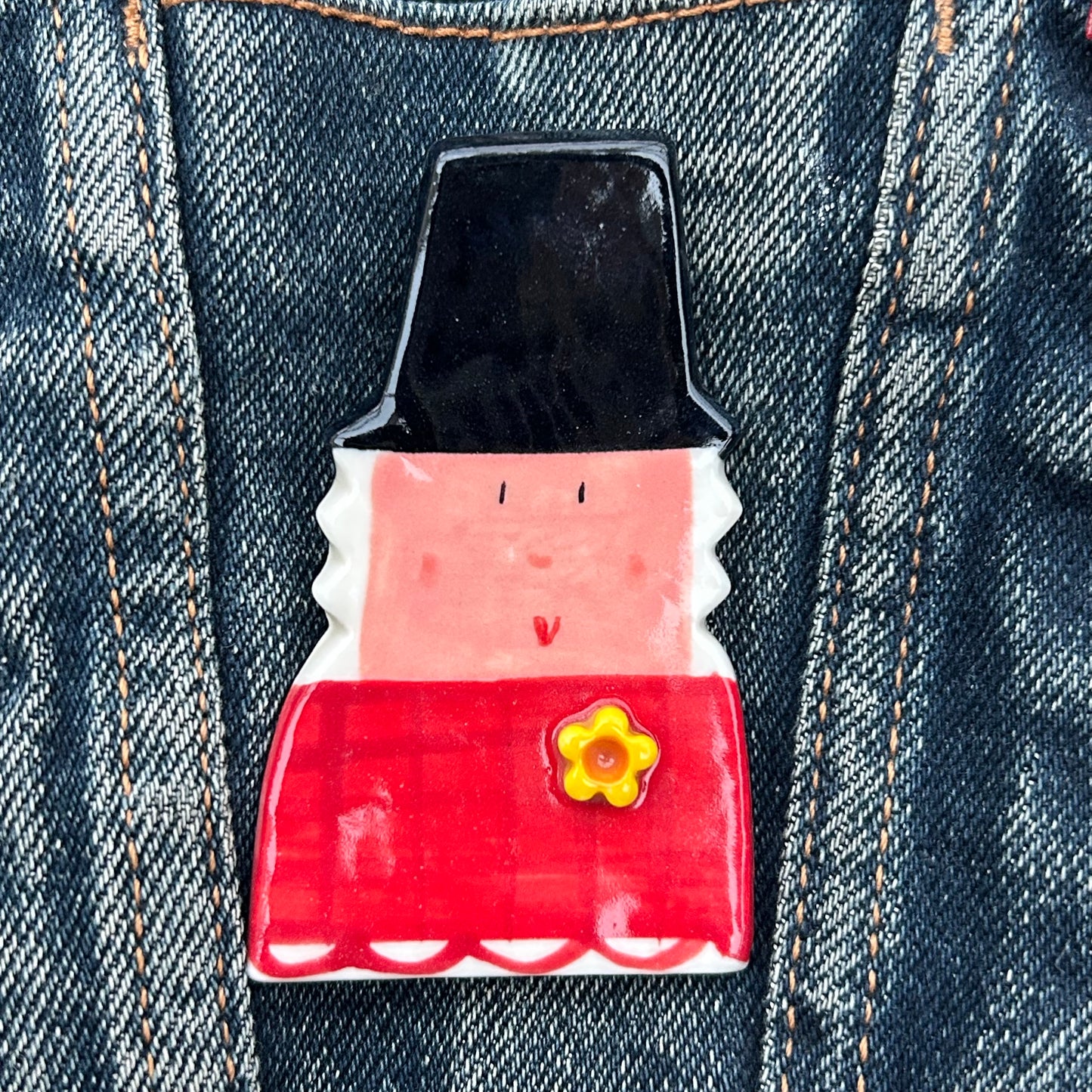 Welsh lady Brooch/pin/button/badge.Ceramic/porcelain.Welsh gift.Handmade in Wales,Uk