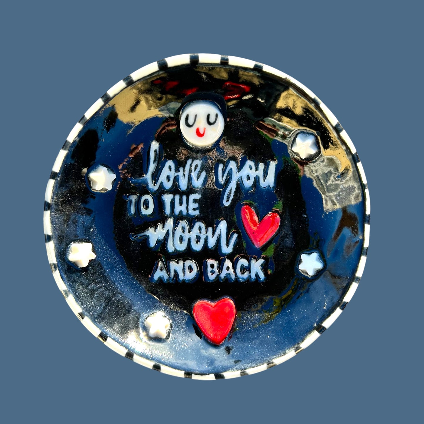 Love You to the Moon and Back Ceramic Dish.Handmade porcelain trinket or ring dish.Sweet gift for a loved one.
