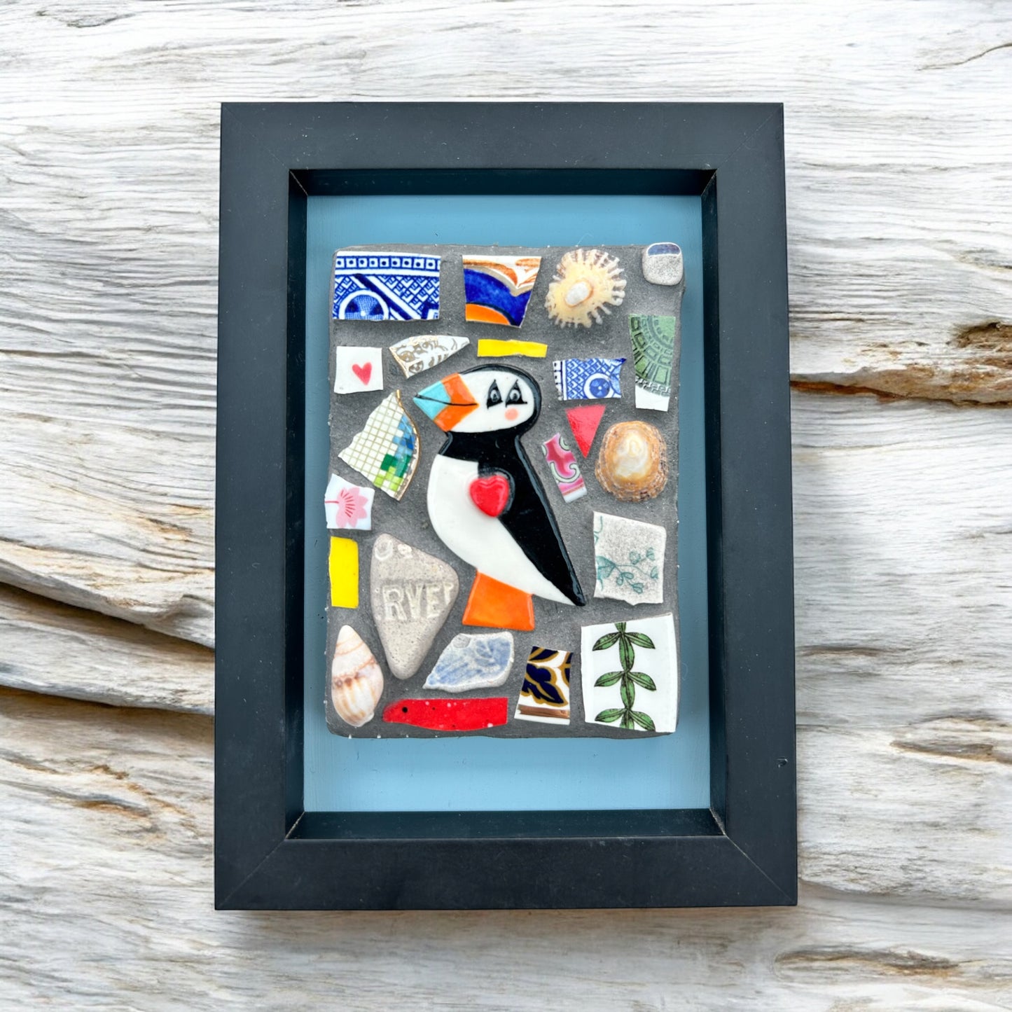 Puffin Mosaic Picture.Handmade Ceramic Mosaic Wall Art.Seaside theme.