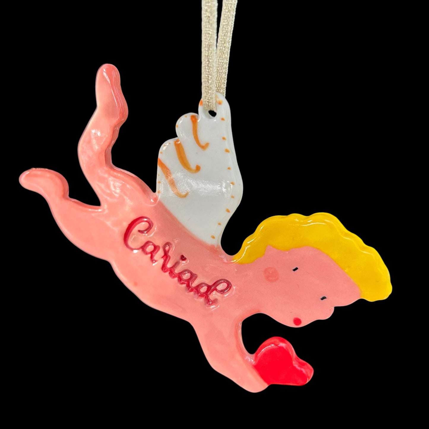 Love Cherub ceramic Decoration.Hanging porcelain Valentines ornament. Cariad.Caru.Love.Cwtch.Romantic Gift.Gift for wife/husband.Welsh language