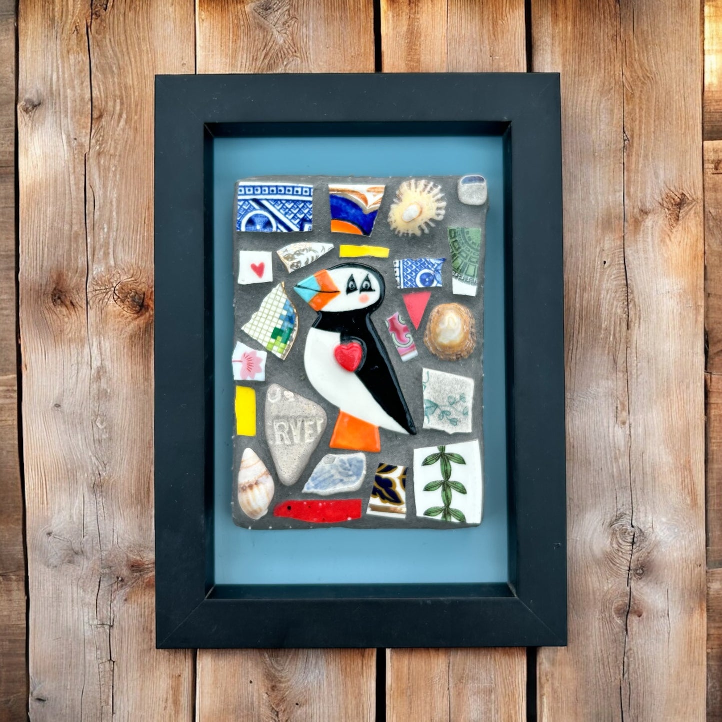 Puffin Mosaic Picture.Handmade Ceramic Mosaic Wall Art.Seaside theme.