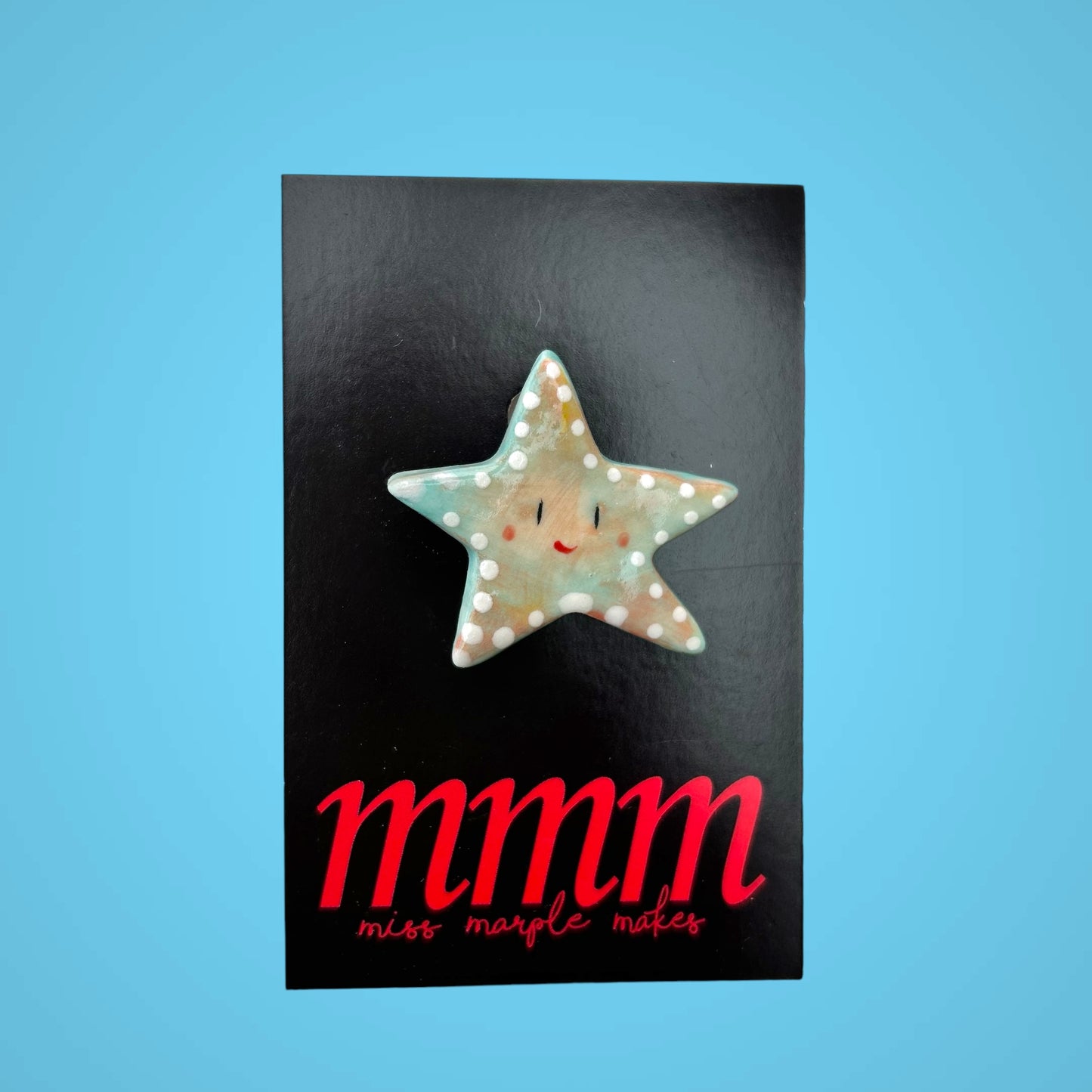 Starfish Ceramic Brooch/pin/button/badge.Ceramic/Porcelain.Seaside jewellery.Handmade in Wales ,Uk