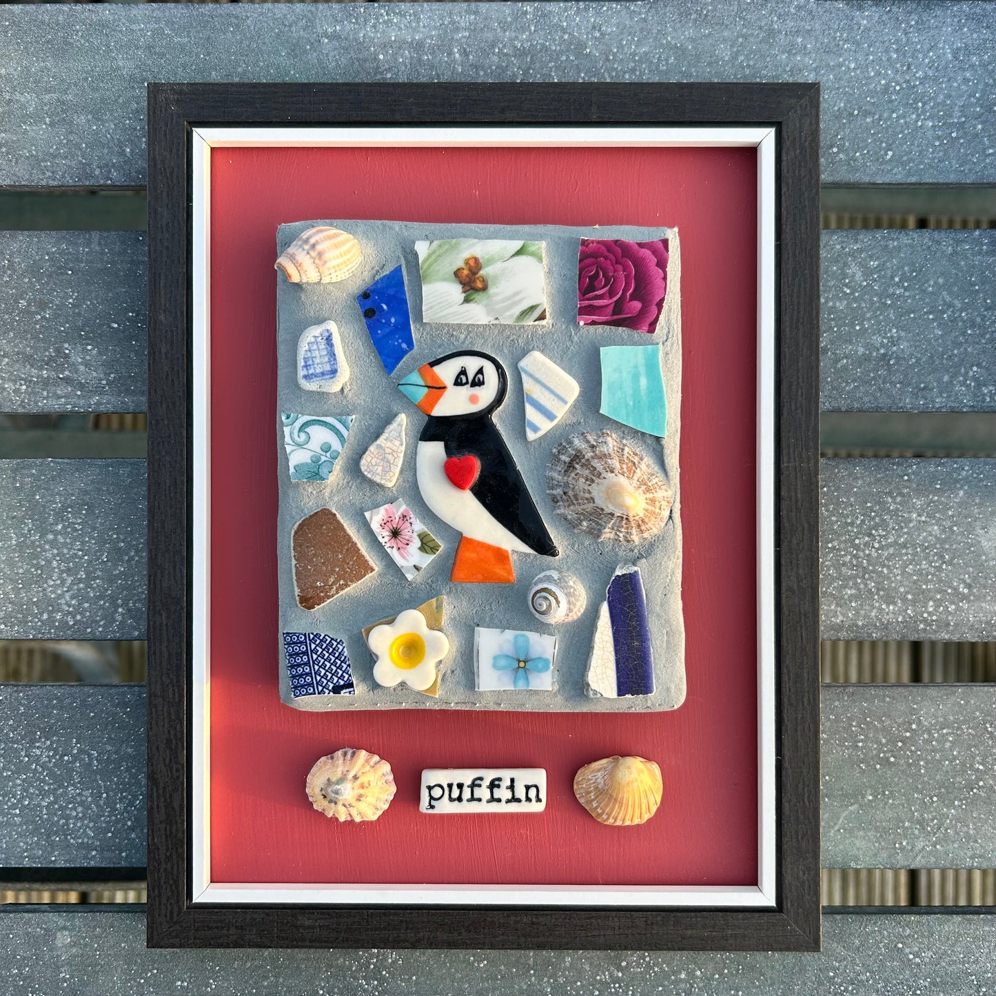 Puffin Mosaic Picture.Handmade Ceramic Mosaic Wall Art.Seaside theme.