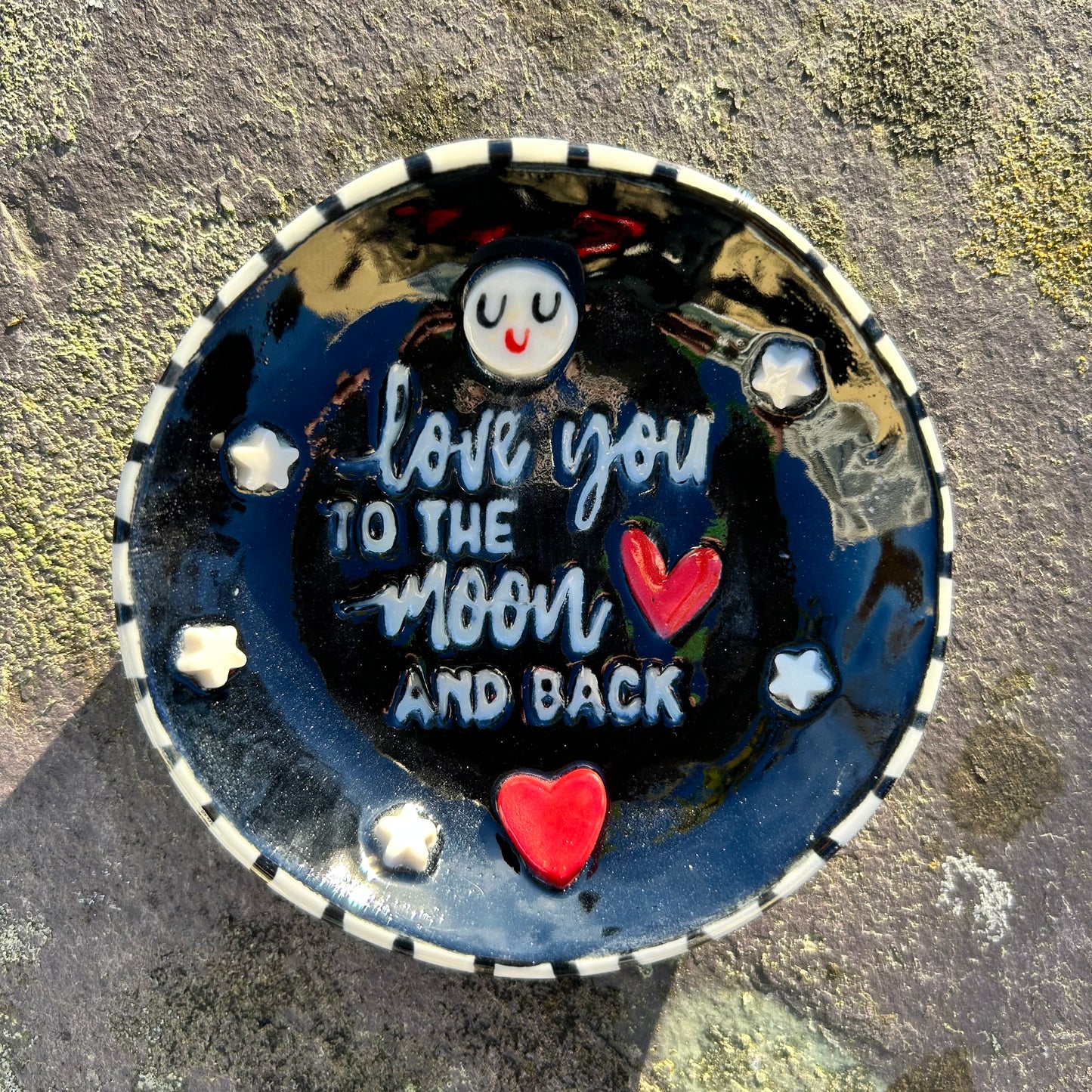 Love You to the Moon and Back Ceramic Dish.Handmade porcelain trinket or ring dish.Sweet gift for a loved one.