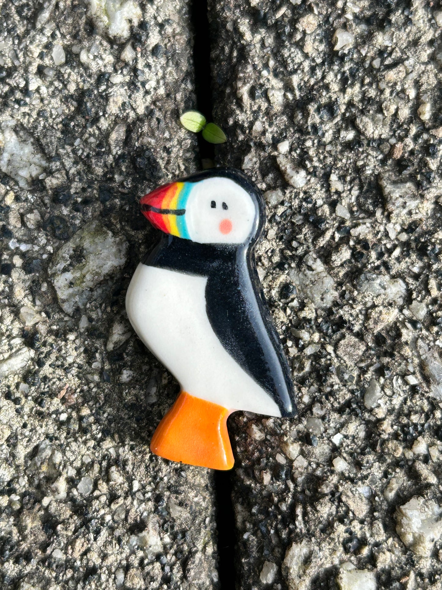 Puffin Ceramic Brooch/pin/button/badge.Ceramic/Porcelain.Animal jewellery.Handmade in Wales ,Uk