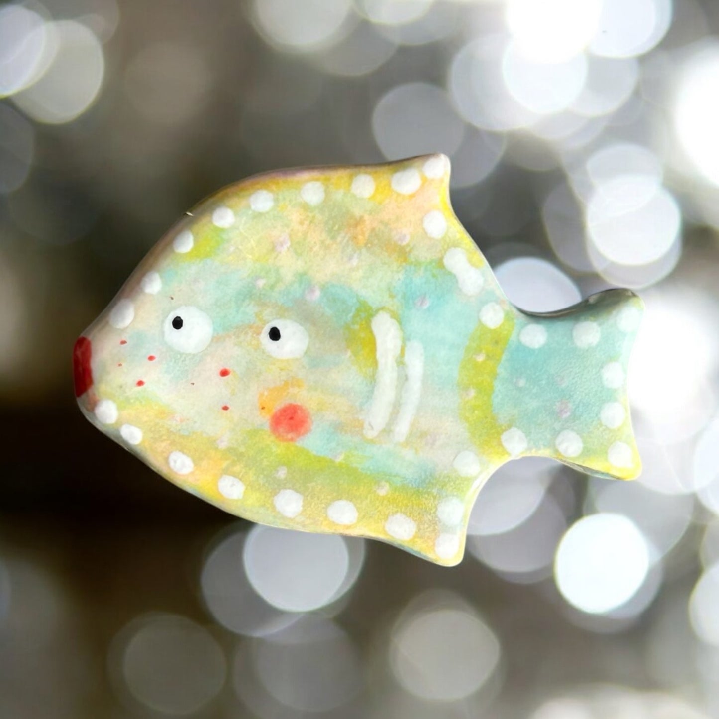 Fish Ceramic Brooch/pin/button/badge.Ceramic/Porcelain.Animal jewellery.Handmade in Wales ,Uk