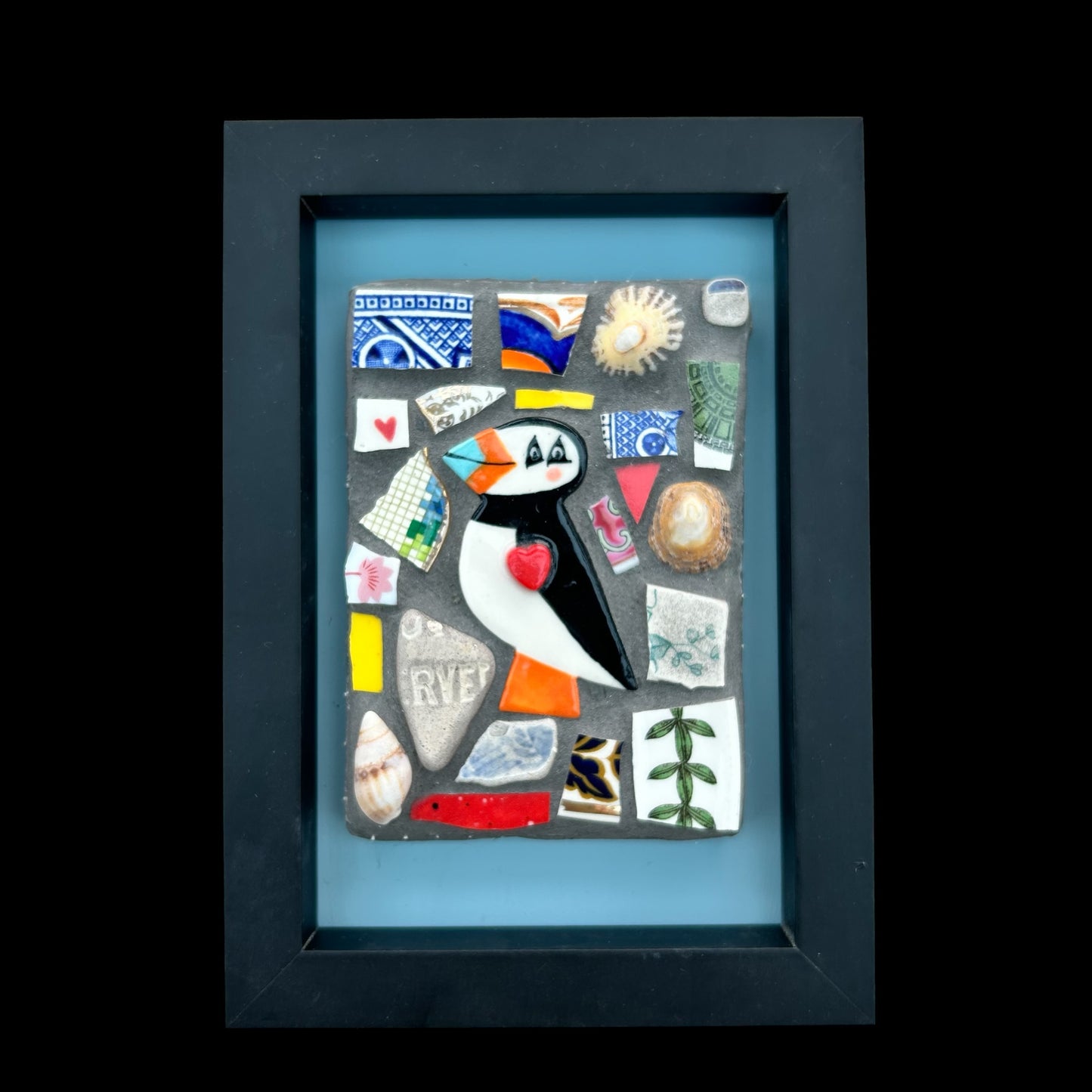 Puffin Mosaic Picture.Handmade Ceramic Mosaic Wall Art.Seaside theme.