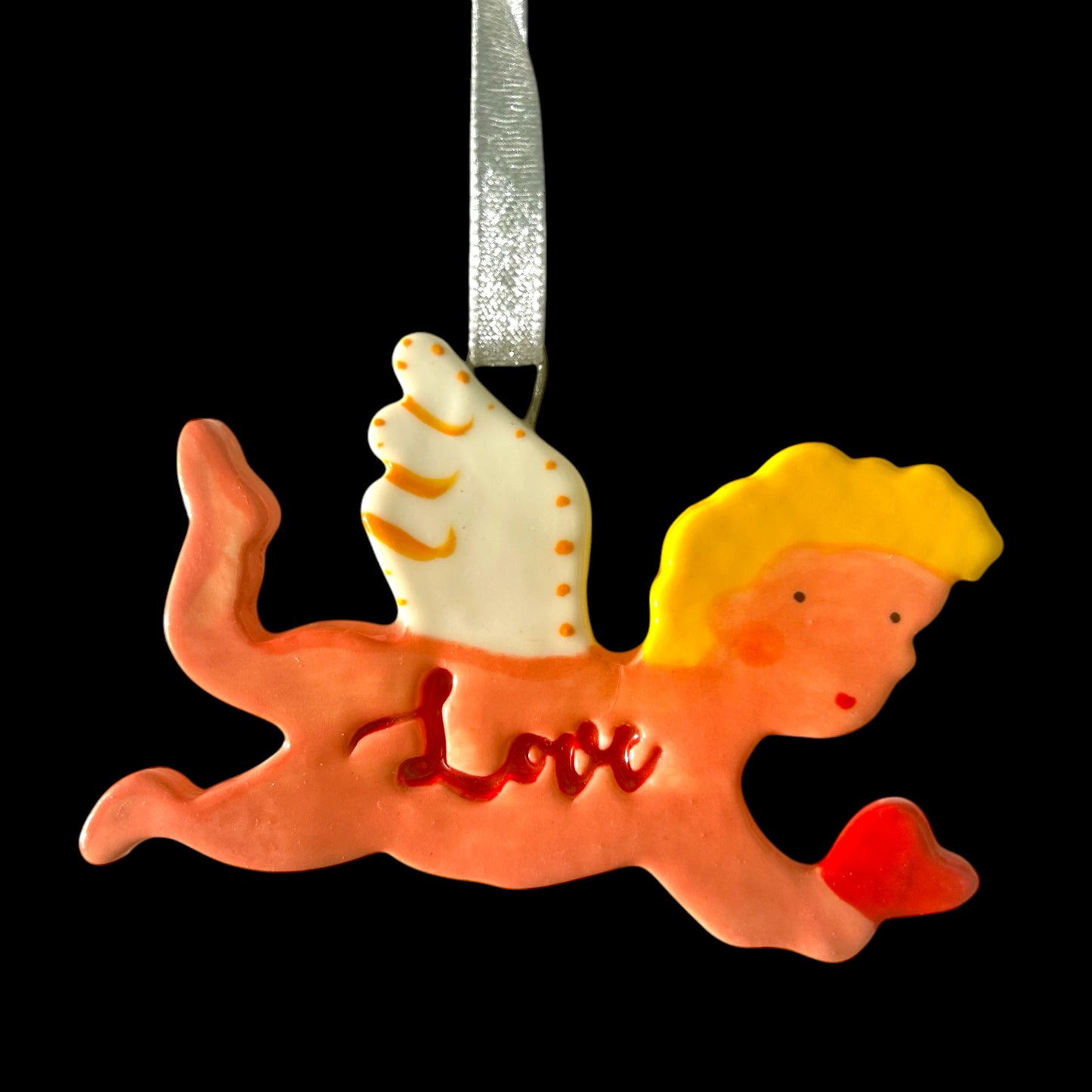 Love Cherub ceramic Decoration.Hanging porcelain Valentines ornament. Cariad.Caru.Love.Cwtch.Romantic Gift.Gift for wife/husband.Welsh language