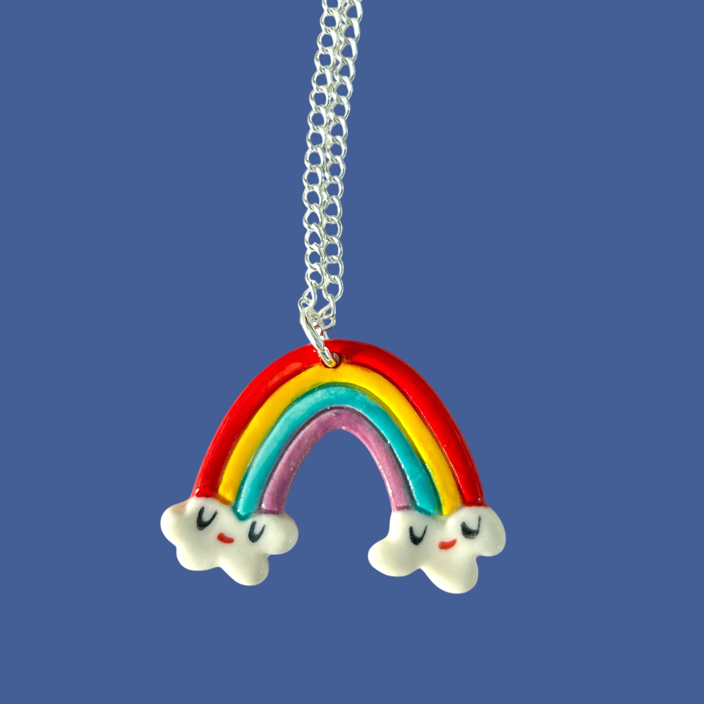 Rainbow ceramic pendant necklace.Cute Rainbow Pendant.Porcelain Necklace.Handmade in Wales,Uk.