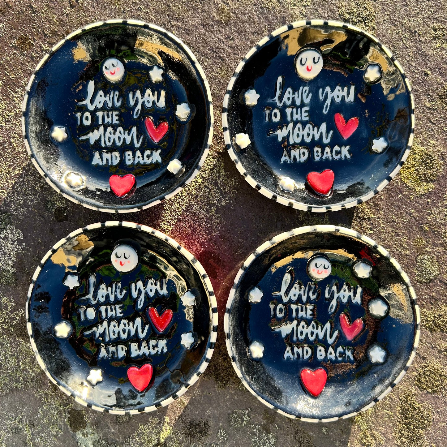 Love You to the Moon and Back Ceramic Dish.Handmade porcelain trinket or ring dish.Sweet gift for a loved one.