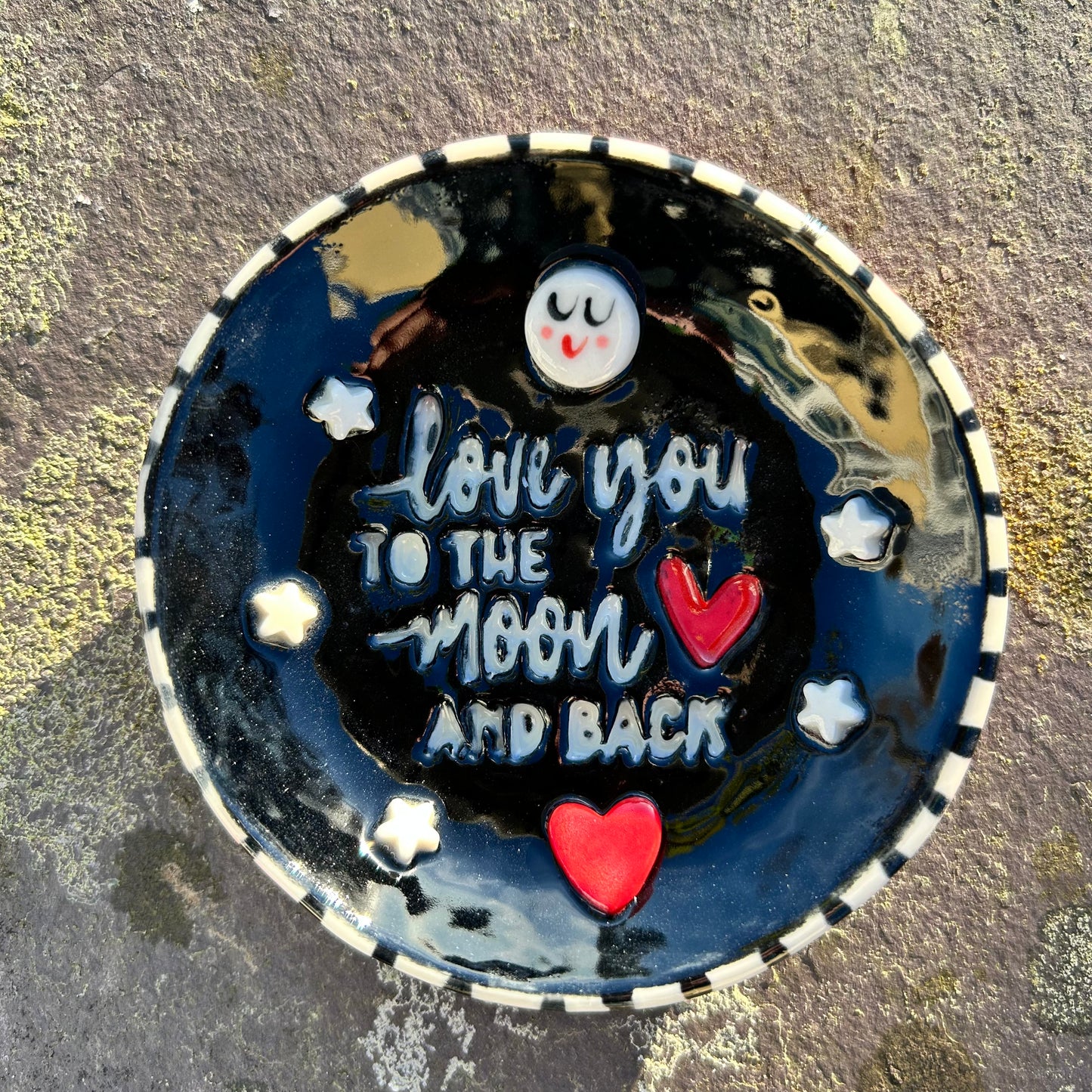 Love You to the Moon and Back Ceramic Dish.Handmade porcelain trinket or ring dish.Sweet gift for a loved one.