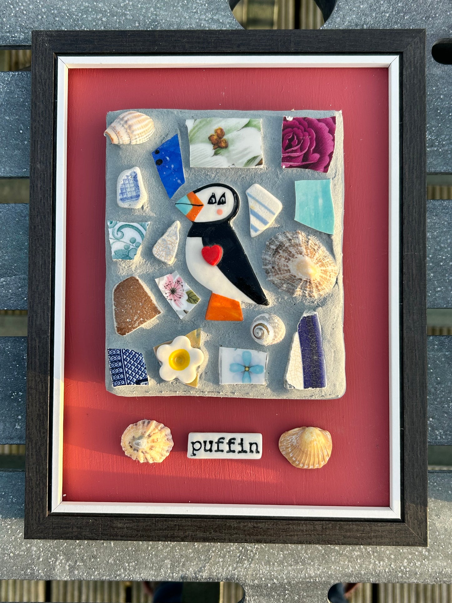 Puffin Mosaic Picture.Handmade Ceramic Mosaic Wall Art.Seaside theme.