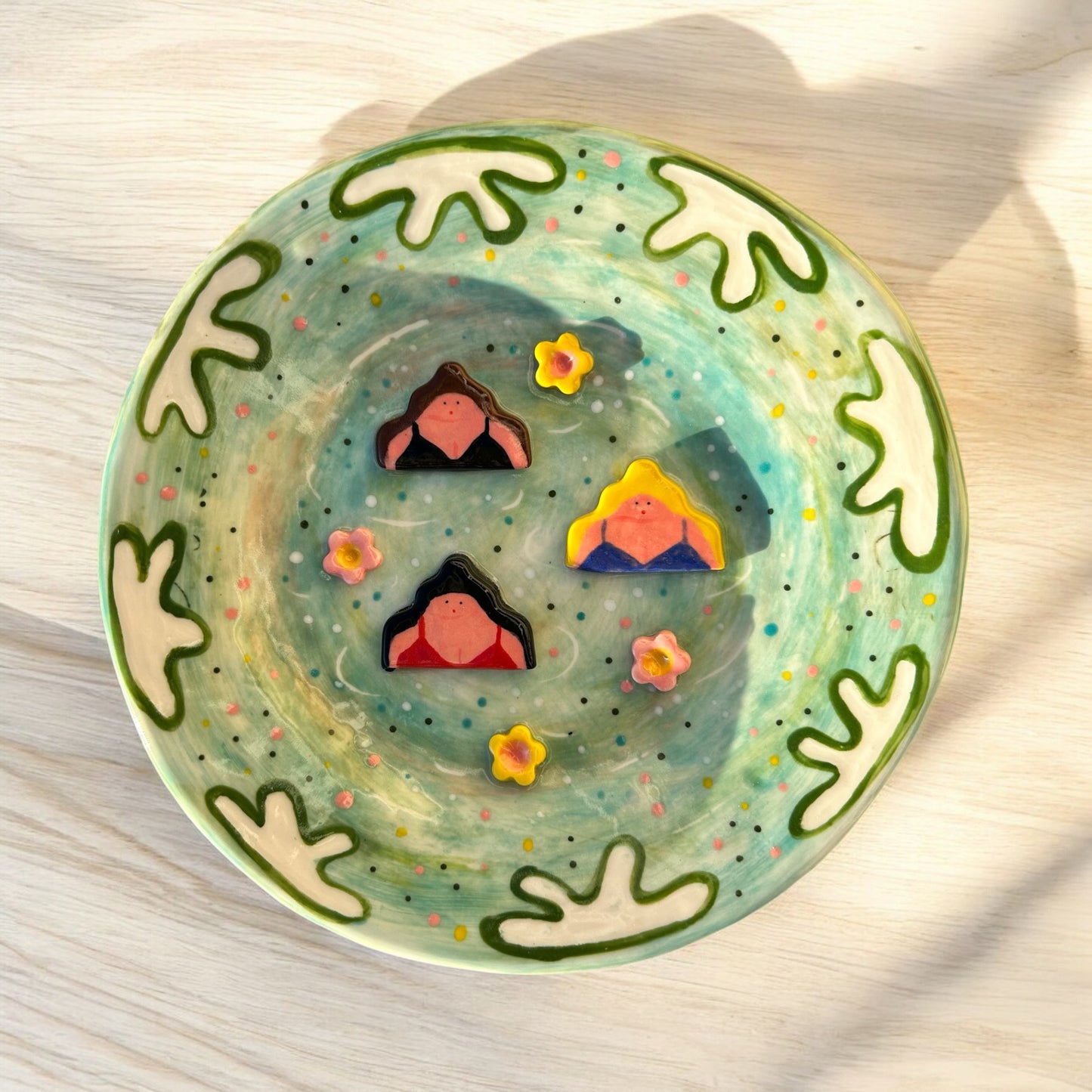 Swimming Ladies Decorative Handmade Ceramic Plate. Wild Swimmer Gift. Ornamental Plate.