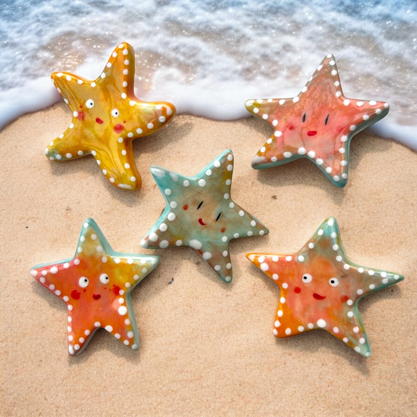 Starfish Ceramic Brooch/pin/button/badge.Ceramic/Porcelain.Seaside jewellery.Handmade in Wales ,Uk