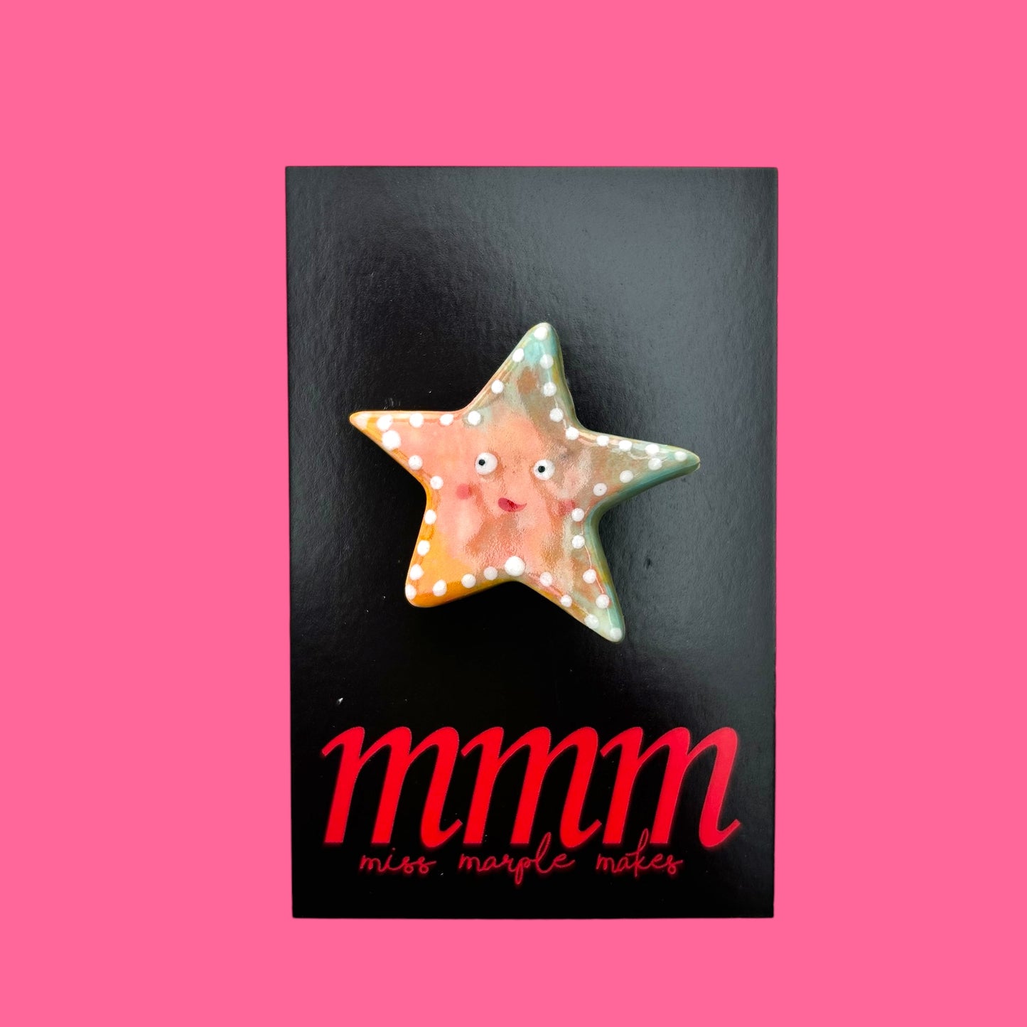 Starfish Ceramic Brooch/pin/button/badge.Ceramic/Porcelain.Seaside jewellery.Handmade in Wales ,Uk