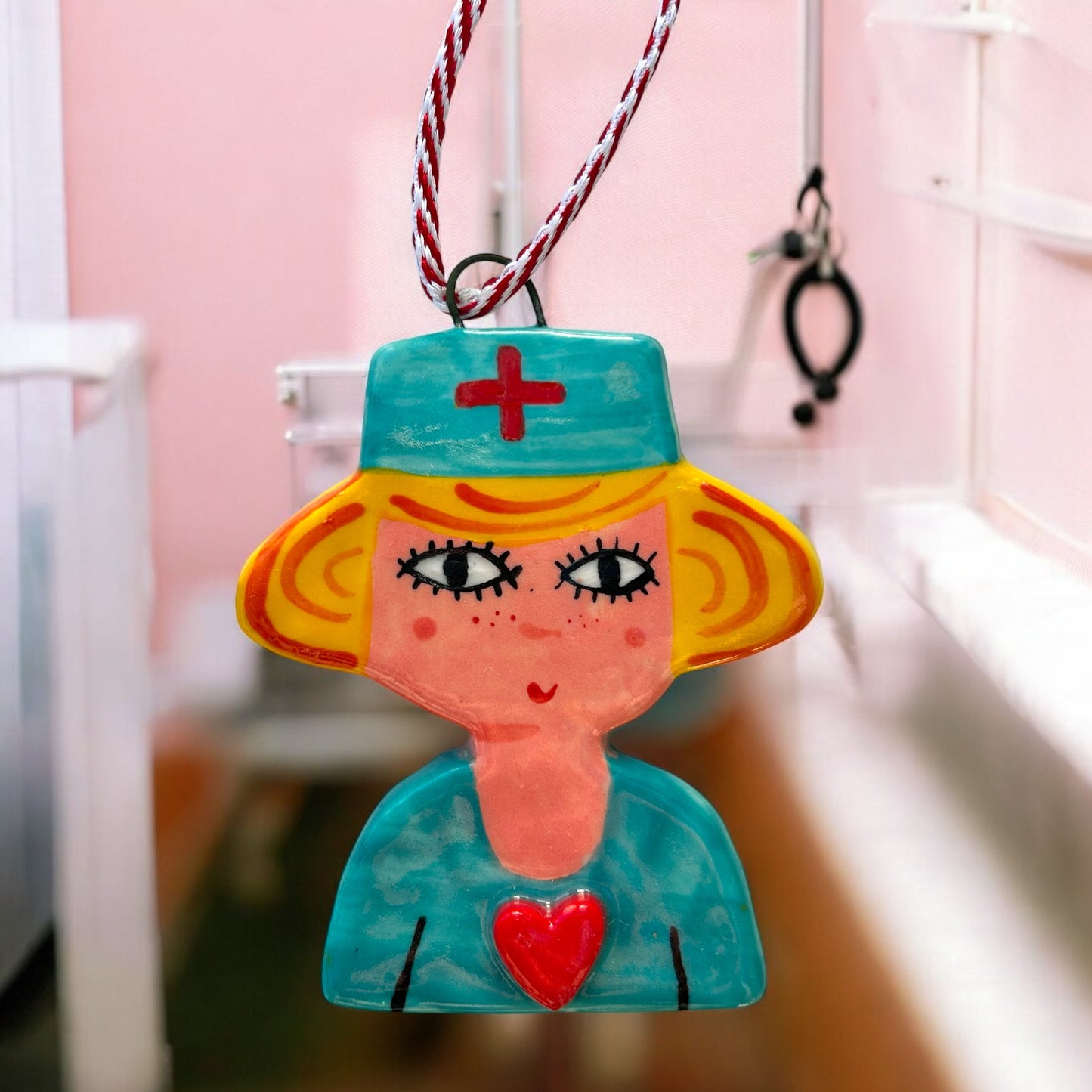 Nurse Decoration Gift .Hanging Ceramic Nurse Decoration/ornament.NHS Decoration.Handmade Porcelain Nurse.THANKYOU gift.Hospital theme.Nurse Nora and Nurse Naomi.