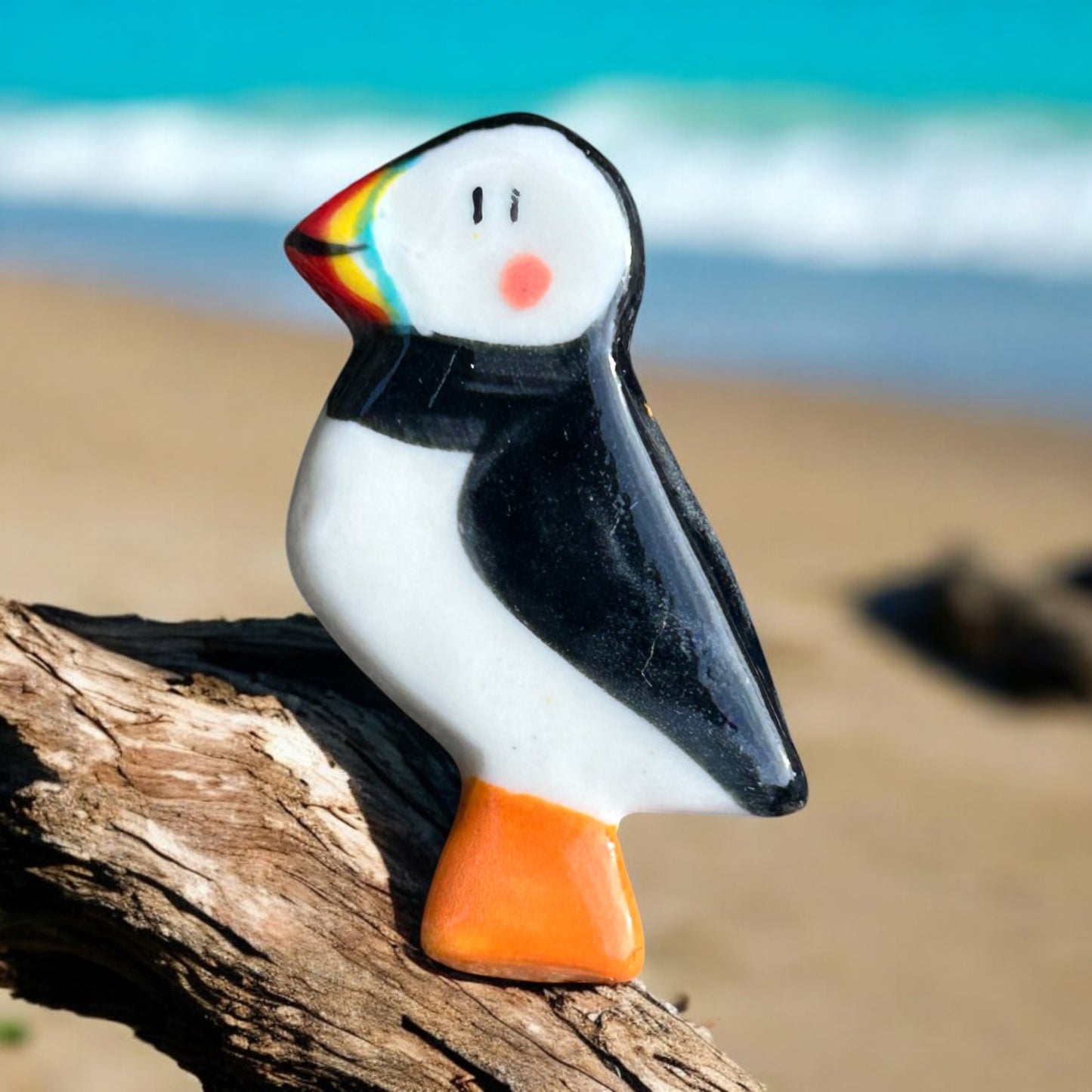 Puffin Ceramic Brooch/pin/button/badge.Ceramic/Porcelain.Animal jewellery.Handmade in Wales ,Uk