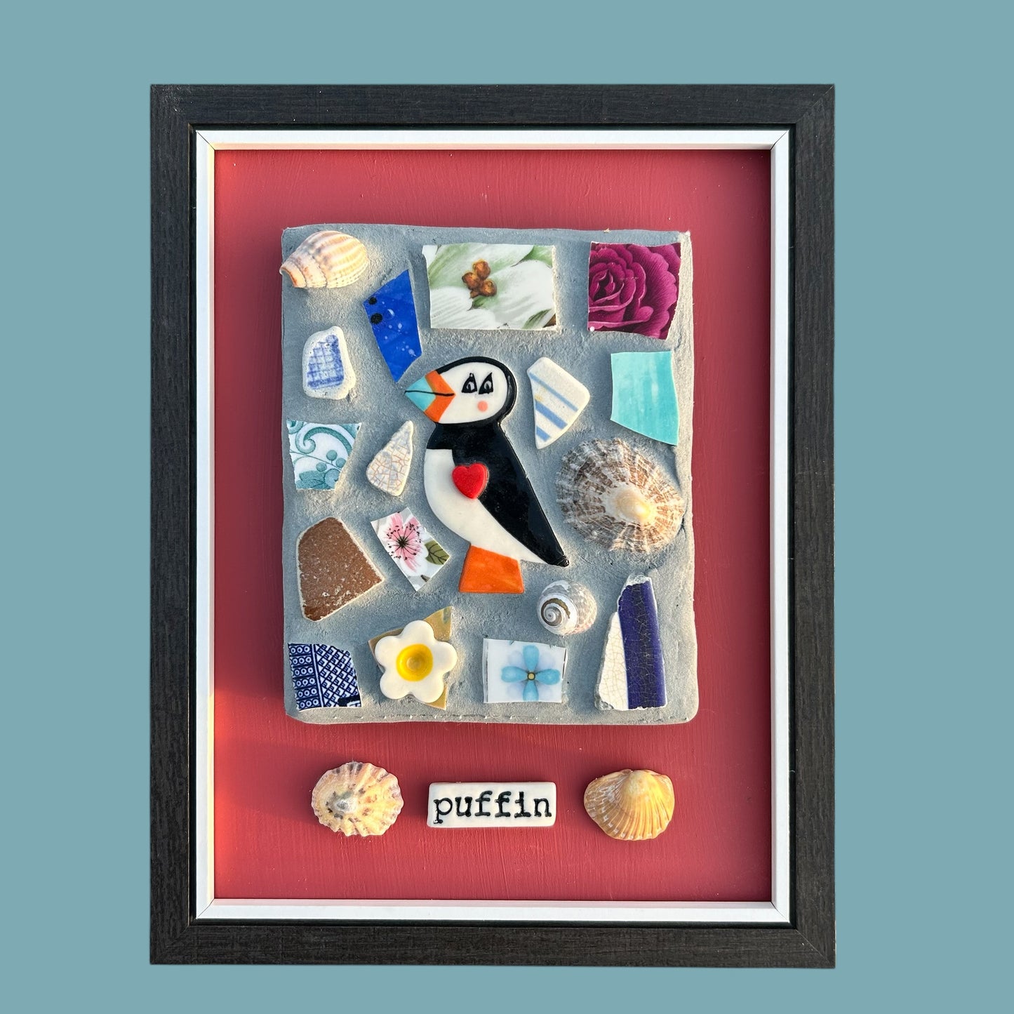 Puffin Mosaic Picture.Handmade Ceramic Mosaic Wall Art.Seaside theme.