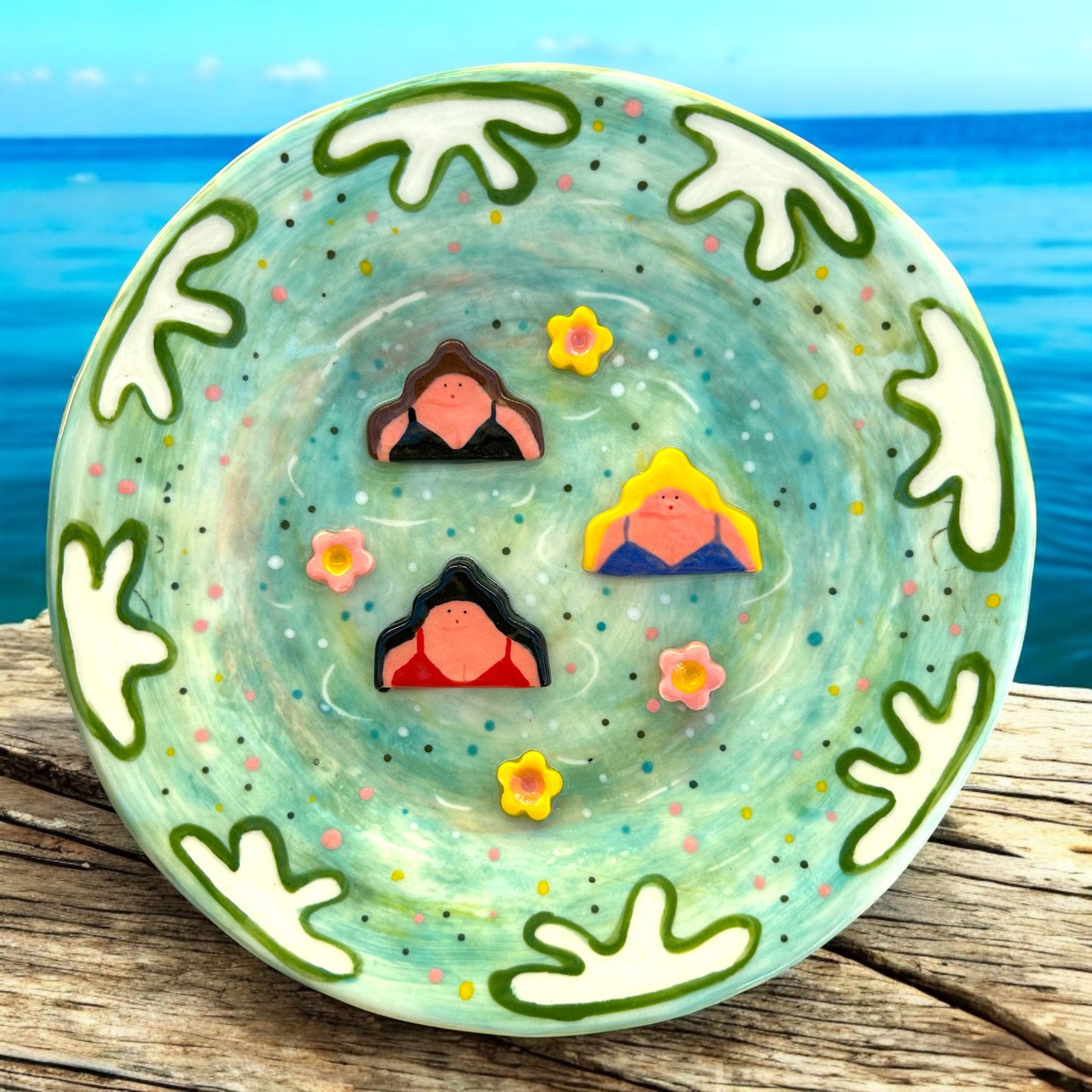 Swimming Ladies Decorative Handmade Ceramic Plate. Wild Swimmer Gift. Ornamental Plate.