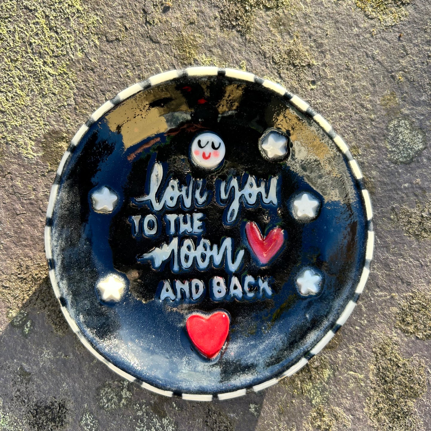 Love You to the Moon and Back Ceramic Dish.Handmade porcelain trinket or ring dish.Sweet gift for a loved one.