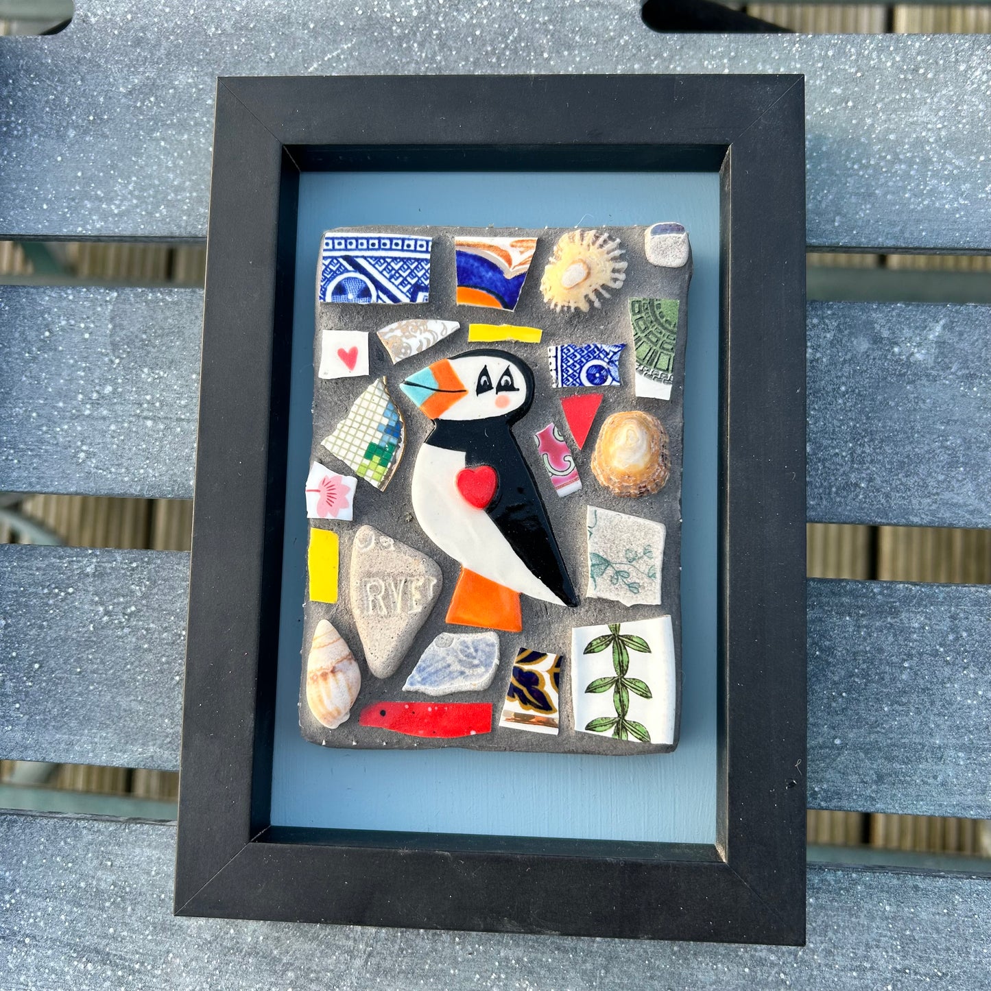 Puffin Mosaic Picture.Handmade Ceramic Mosaic Wall Art.Seaside theme.