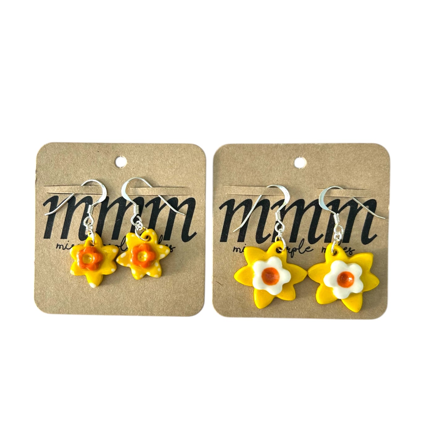 Ceramic Daffodil Dangle Earrings.Sterling Silver.Welsh Earrings Gift.Flower Jewellery .Spring Flowers.