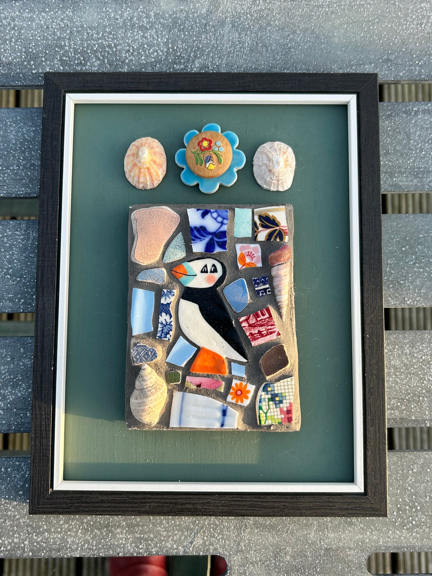 Puffin Mosaic Picture.Handmade Ceramic Mosaic Wall Art.Seaside theme.