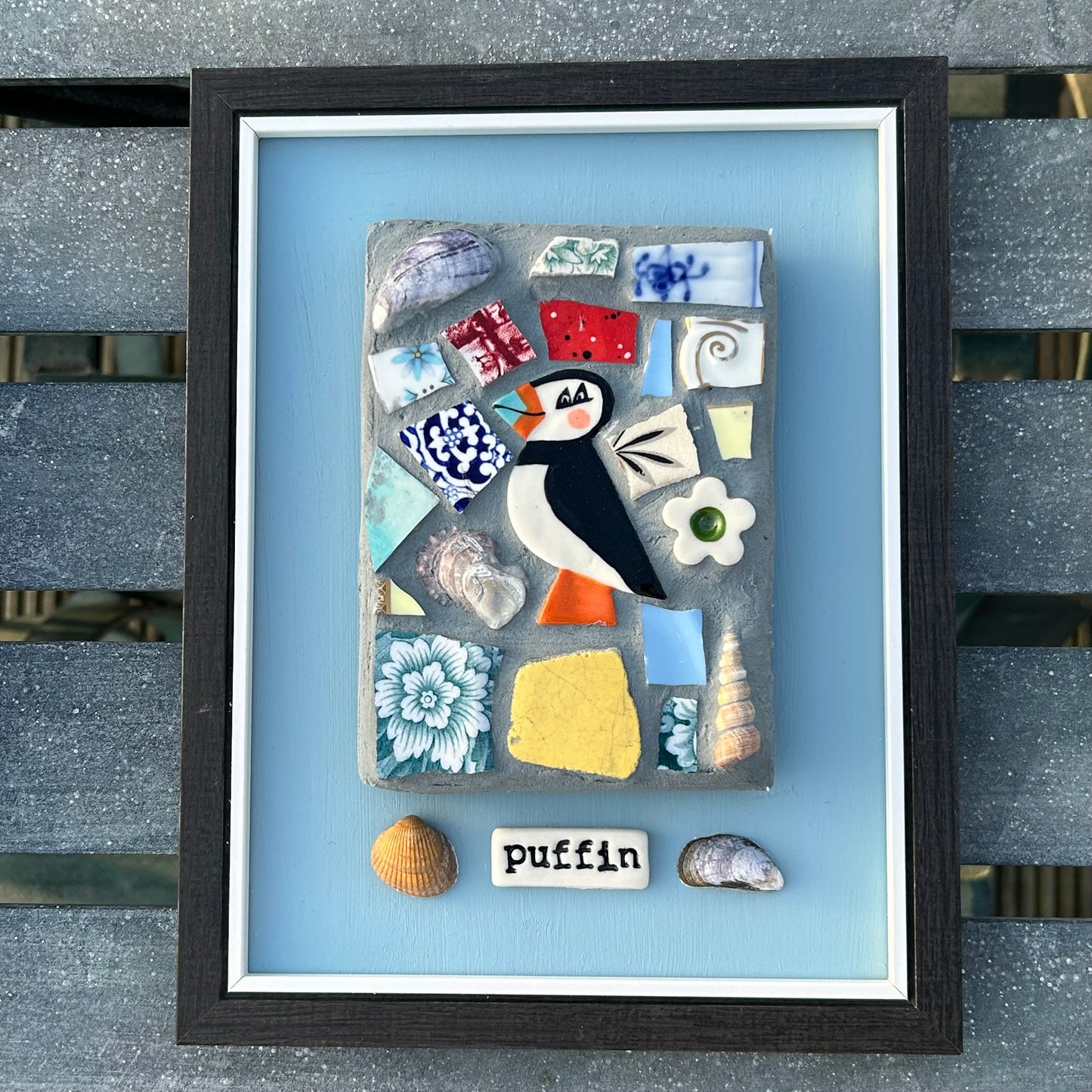 Puffin Mosaic Picture.Handmade Ceramic Mosaic Wall Art.Seaside theme.