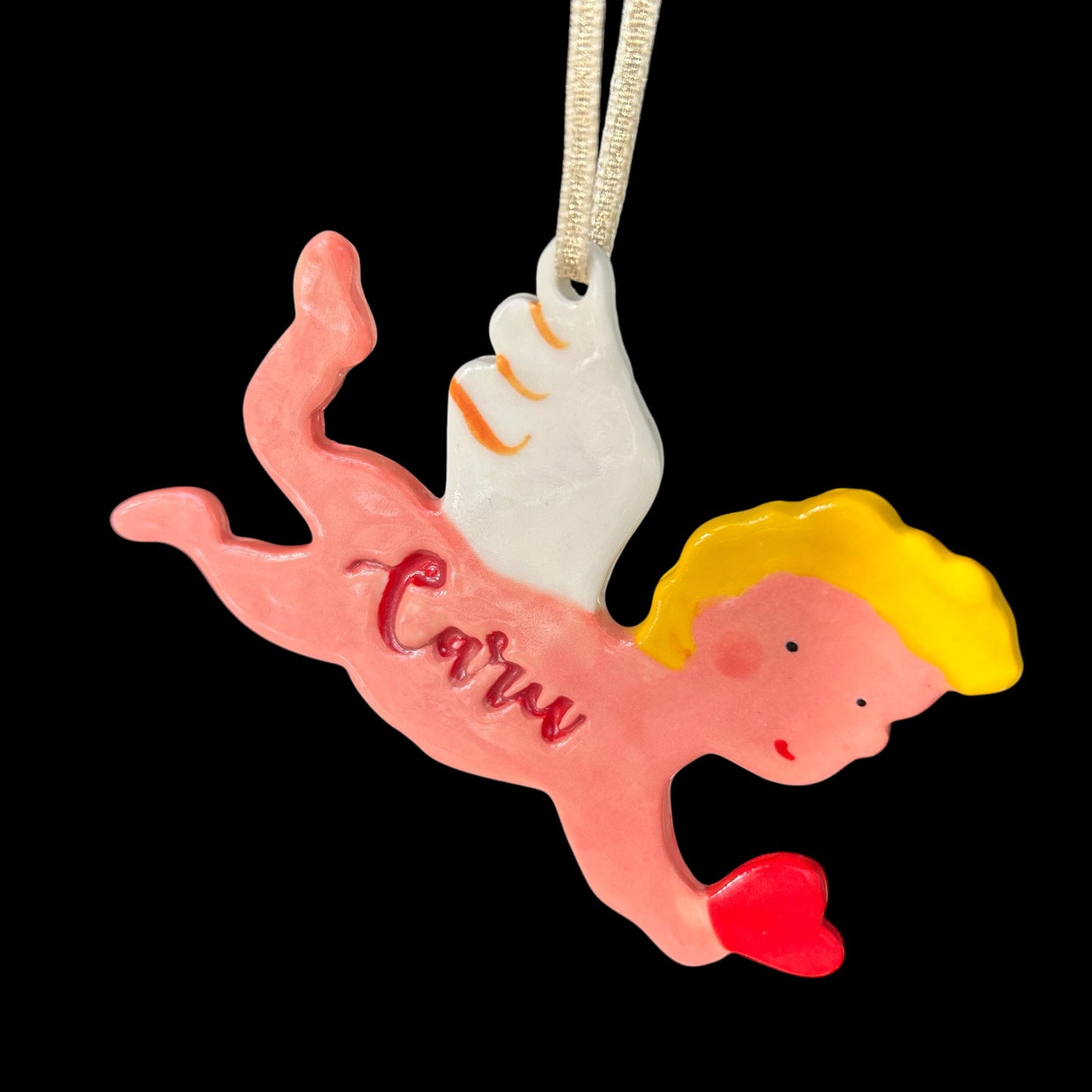 Love Cherub ceramic Decoration.Hanging porcelain Valentines ornament. Cariad.Caru.Love.Cwtch.Romantic Gift.Gift for wife/husband.Welsh language