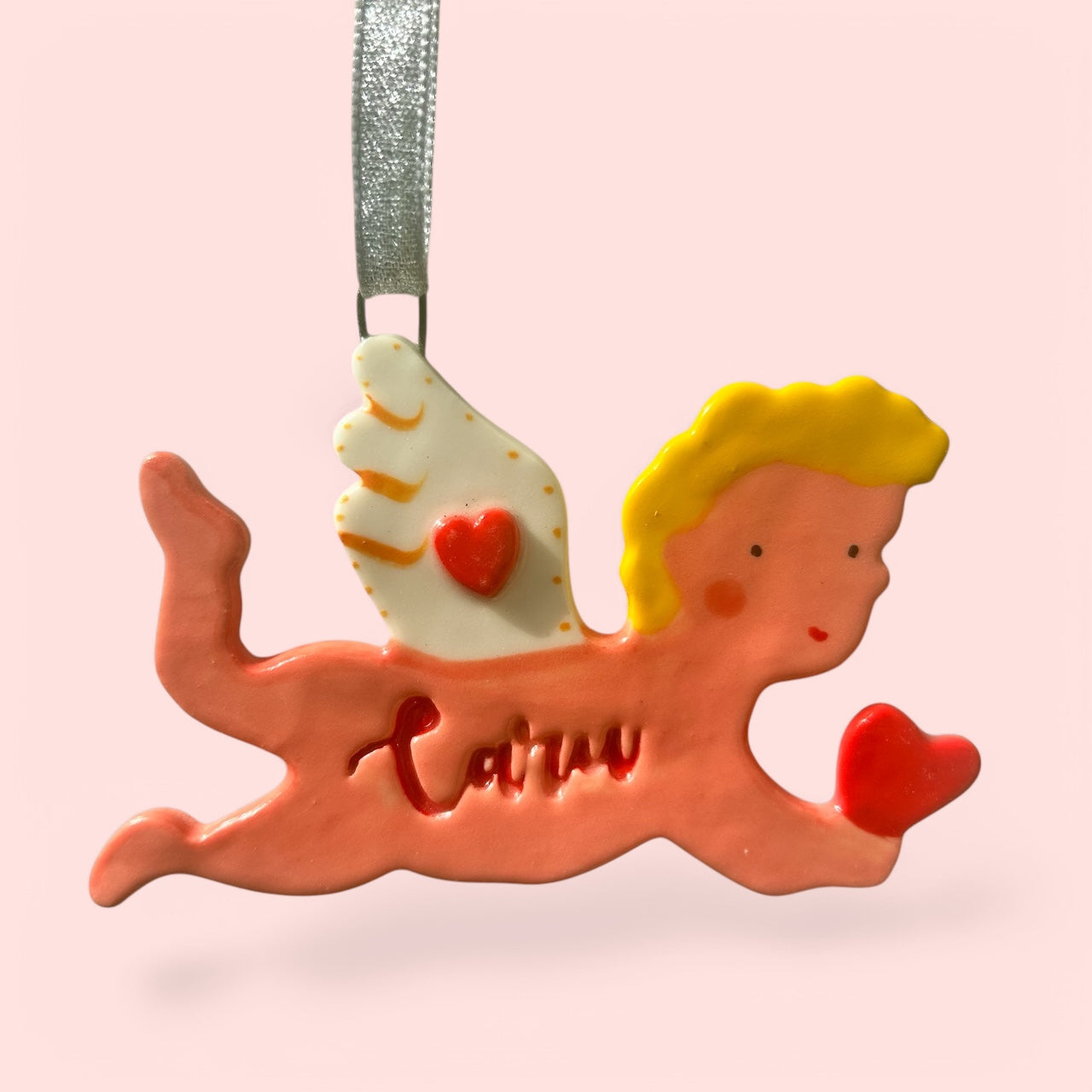 Love Cherub ceramic Decoration.Hanging porcelain Valentines ornament. Cariad.Caru.Love.Cwtch.Romantic Gift.Gift for wife/husband.Welsh language