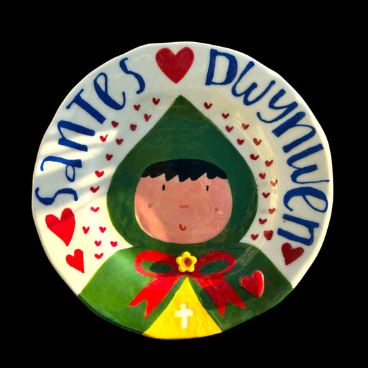 Santes Dwynwen Decorative Handmade Ceramic Plate.Cute Welsh Valentines Gift.Welsh tradition.Wall Hanging /Ornamental Plate.