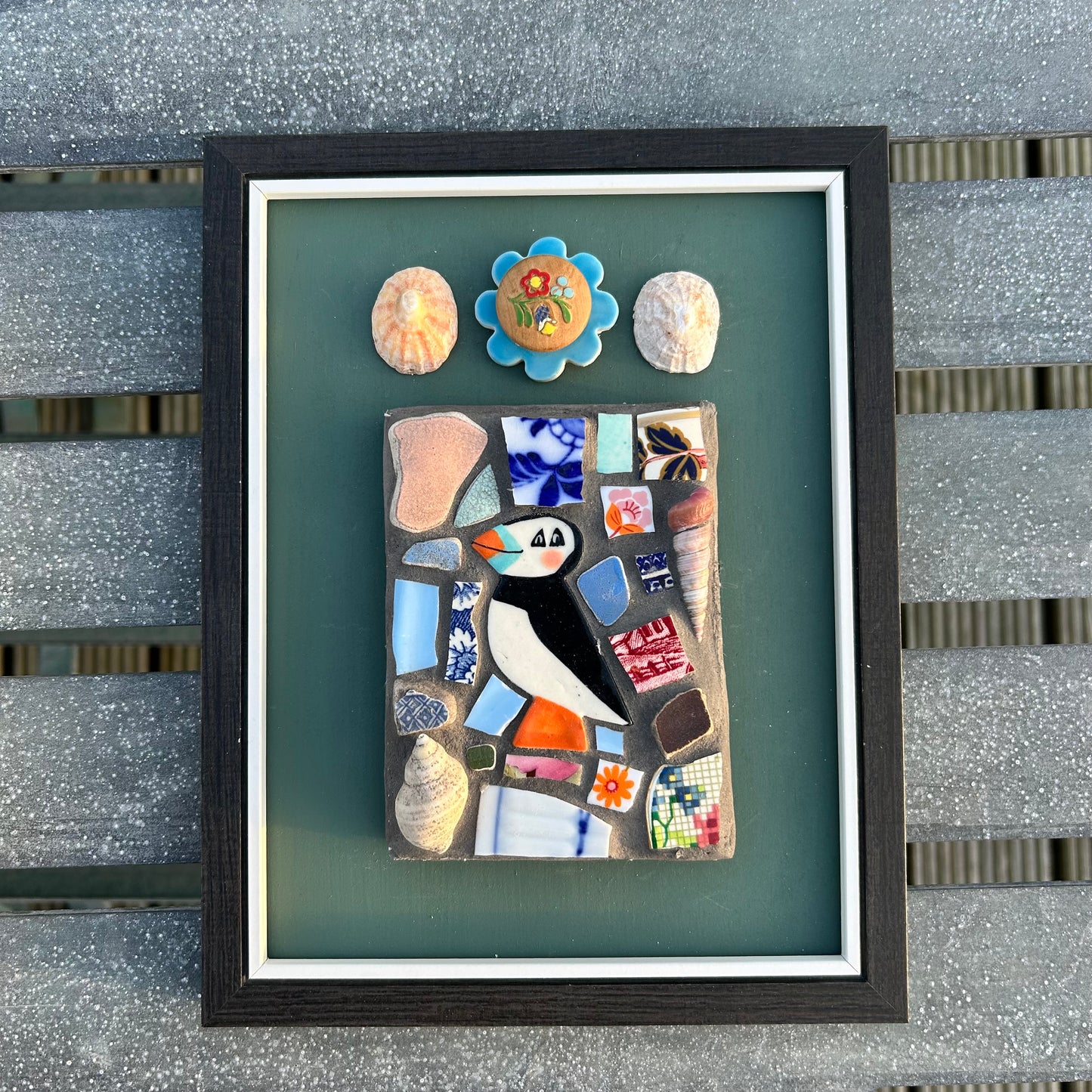 Puffin Mosaic Picture.Handmade Ceramic Mosaic Wall Art.Seaside theme.